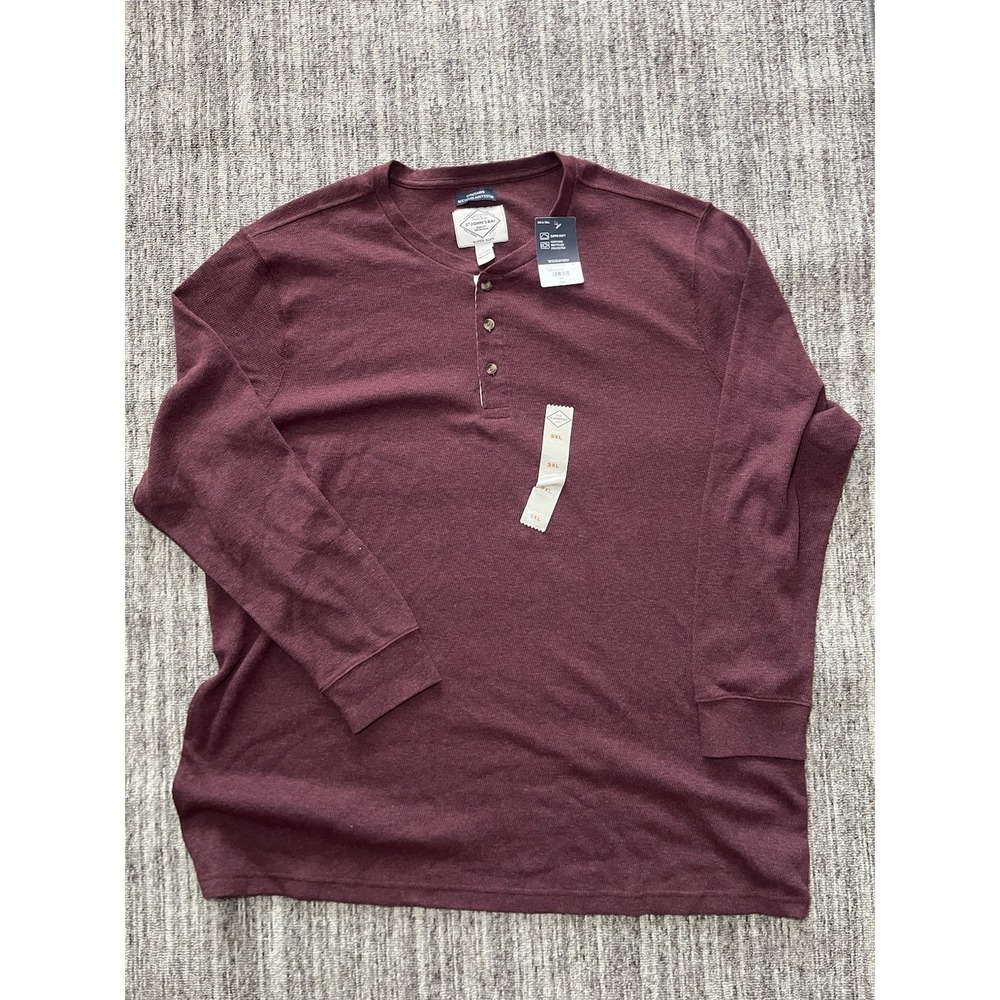 St Johns Bay Shirt Men's Size 3XL Red Cotton Long Sleeve Henley Sueded Soft